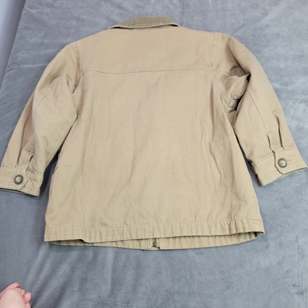 OshKosh Bgosh Kids Tan Canvas Field Jacket Plaid Flannel Lined Barn Coat Size 7‎